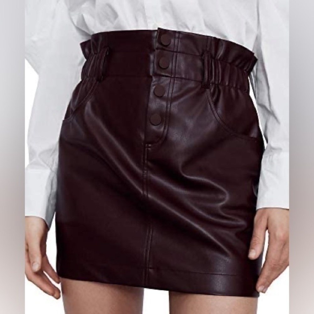 ZARA Faux Leather Paper Bag Hi-Waist Mini Skirt with pockets 5427/150 - Picture 3 of 11